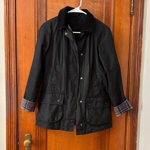 Barbour Beadnell Black Utility Waxed Jacket with Plaid Cuffs